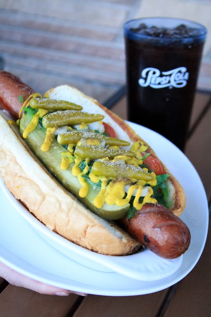A loaded hot dog plate